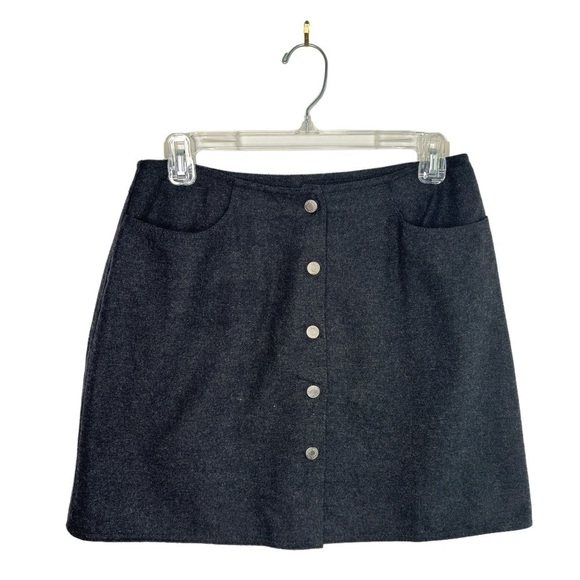 Gap Wool Mini Skirt Sz 8 Charcoal Gray Snap Down Front Pockets Classic Clueless - Picture 3 of 9